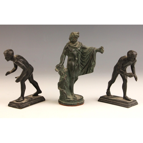 538 - Two Grand Tour patinated bronze figures of small proportions, late 19th century, each modelled as a ... 