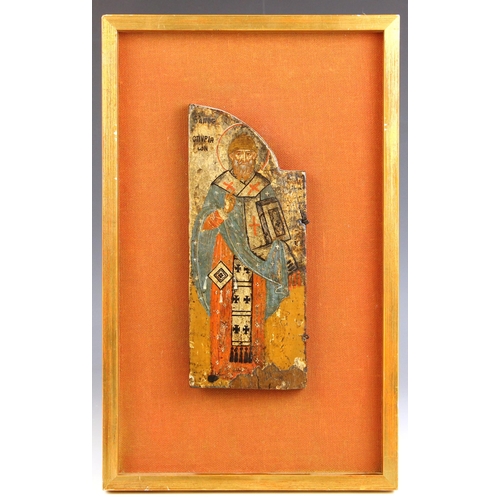 541 - A Greek Orthodox icon, believed to depict Saint Spyridon (Bishop of Tremithus) wearing a basket hat,... 