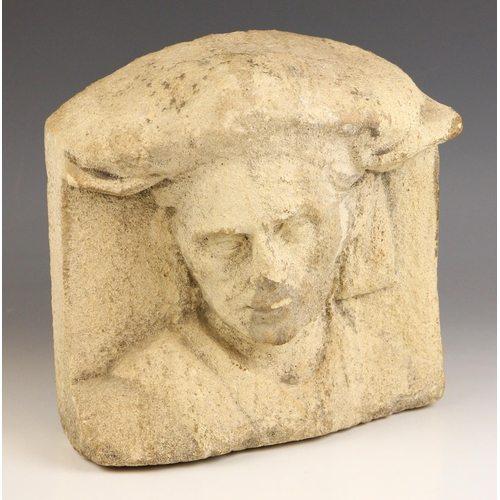 551 - A Grand Tour reconstituted stone corbel modelled as a bust of Dante Alighieri, late 19th century, 25... 