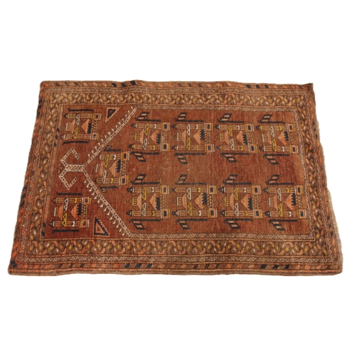 637 - A Caucasian hand knotted village rug, the central field with temple guls, within recurrent borders, ... 