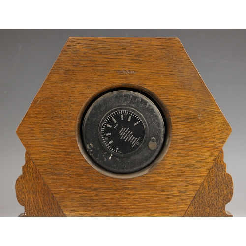 673 - A Short & Mason oak cased Art Deco 'Stormoguide' desk aneroid barometer, retailed by John Bruce & So... 