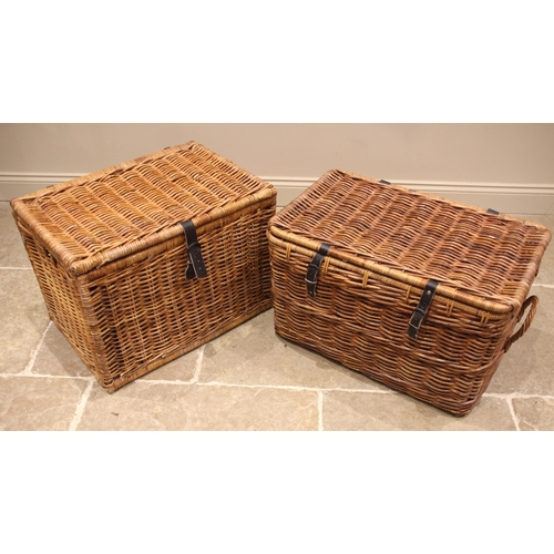 574 - A wicker picnic basket, with twin strap clasps and side loop handles, 48cm H x 77cm W x 47cm D, alon... 