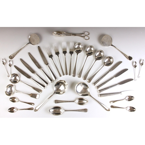 53 - A large selection of silver-plated flatware, predominately in the Hanovarian pattern, various makers... 