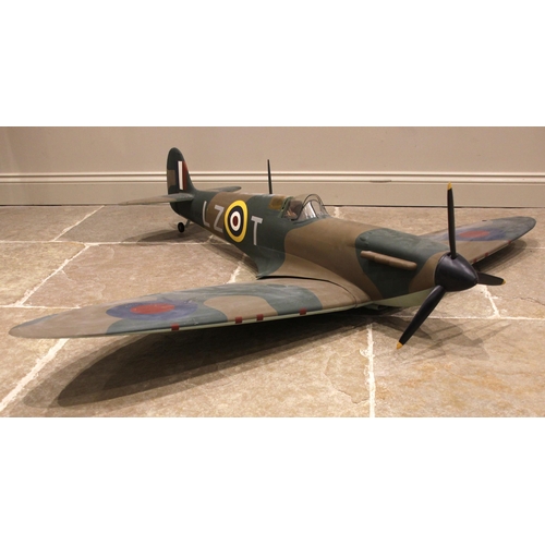 566 - A  kit built large scale model of a World War II Supermarine Spitfire LZ T N6100, painted paper on a... 