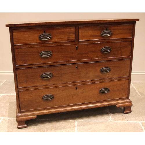 721 - A George III mahogany chest of drawers, the cross banded top over an arrangement of two short and th... 