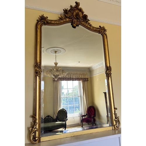 618 - A French giltwood and gesso rococo overmantel mirror, 19th century, the shell and 'C' scroll pedimen... 