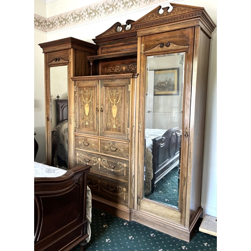 772 - A Thomas Edwards & Sons rosewood and inlaid gentleman’s compactum wardrobe, of architectural form, t... 