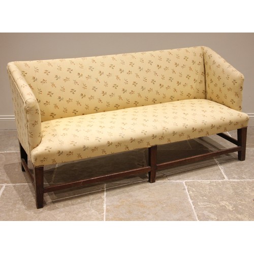 722 - A George III oak and upholstered sofa, later re-covered in cream coloured floral fabric, the straigh... 