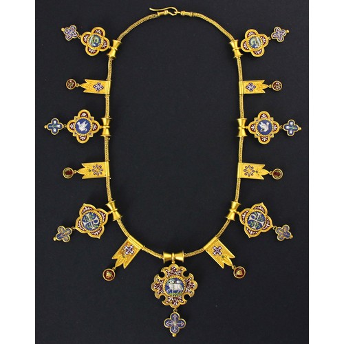 99 - A 19th century Italian micro mosaic necklace, in the manner of Antonio Civilotti, the woven necklace... 