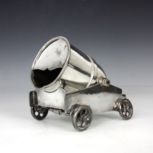 107 - A novelty spoon warmer, designed as a mortar, stamped 'Henry Hobson and Co, Sheffield, 16cm long