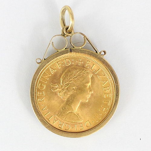 132 - An Elizabeth II full sovereign, dated 1965, within 9ct plain polished pendant mount, 9.5gms