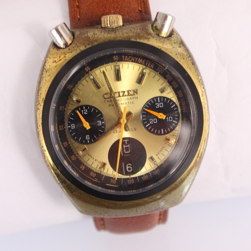 137 - A Citizen 'Bullhead' chronograph automatic wristwatch, the gold coloured dial with three subsidiary ... 