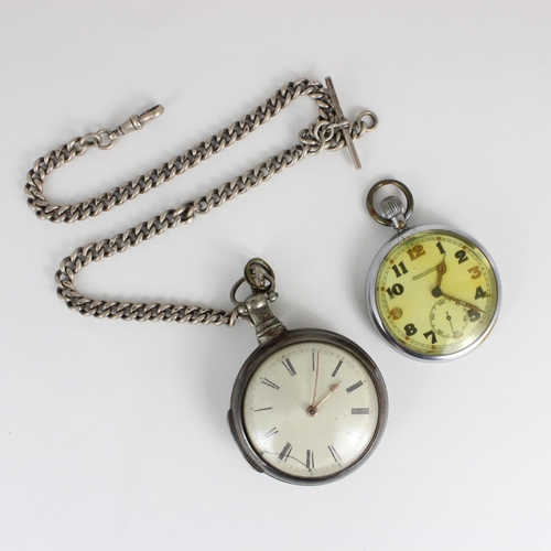 146 - A WWII Jaeger Lecoultre military pocket watch, the circular dial with Arabic numerals and subsidiary... 