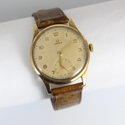 160 - A 9ct cased Omega wristwatch, the circular dial with Arabic numerals and subsidiary dial to 6 o'cloc... 