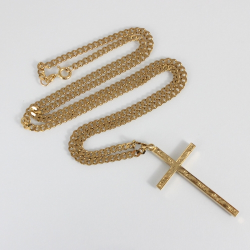 190 - A 9ct yellow gold cross pendant, the front engraved with plain polished reverse, stamped 'WJP' Birmi... 