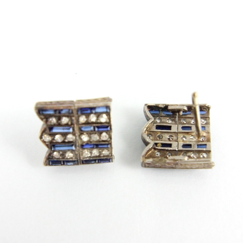 203 - A pair of Art Deco style diamond and untested sapphire earrings, converted from another piece of jew... 