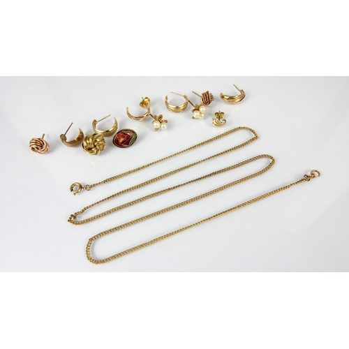 215 - A selection of yellow metal and gold coloured jewellery, including a pair of yellow metal and cultur... 