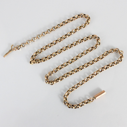 222 - An early 20th century yellow metal chain, the trace link chain with barrel and tongue fastening, app... 