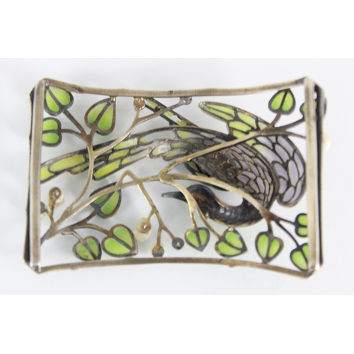 238 - An Art Nouveau enamel plaque de cou, attributed to Levinger and Bissinger, the silver rectangular fr... 