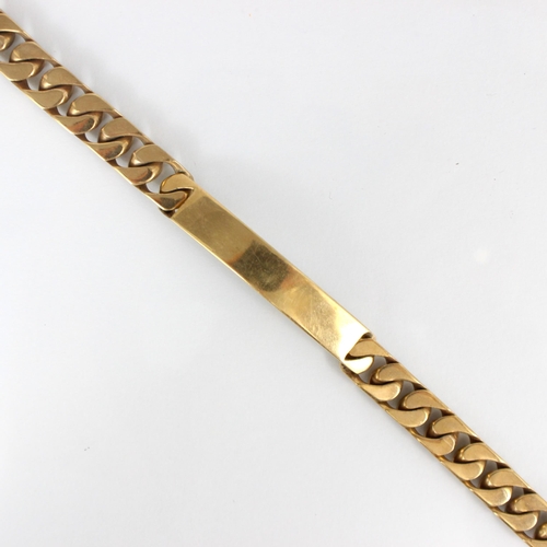 247 - A 9ct yellow gold identity tag style bracelet, the plain polished tag with curb link bracelet, box a... 