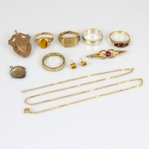 248 - A selection of jewellery, including an early 20th century 9ct fob medal, engraved to reverse, 3.4cm ... 