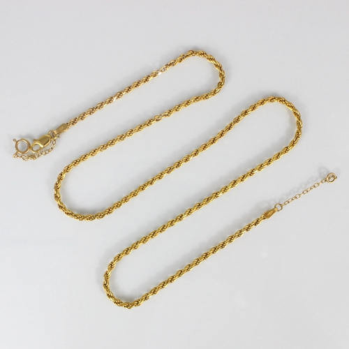 250 - A 9ct yellow gold rope twist chain, of typical form with stamped lobster fastener, 45cm long, 9gms (... 