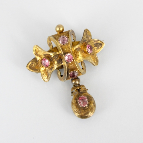 280 - A 19th century gold coloured paste set brooch, the shaped brooch with trefoil terminals, set with fi... 