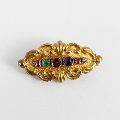 282 - A 19th century acrostic ‘Regard’ brooch, the shaped oval brooch with ruby, emerald, garnet, amethyst... 