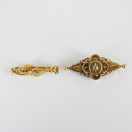 297 - A late 19th century 15ct yellow gold diamond bar brooch, the central old cut diamond within raised c... 