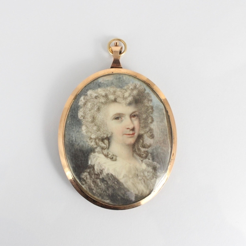 310 - English school (19th century),  
Portrait miniature depicting a bust length portrait of woman,  
Wat... 