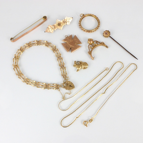 341 - A selection of yellow metal jewellery, including an early 20th century 9ct cross pendant, Chester 19... 