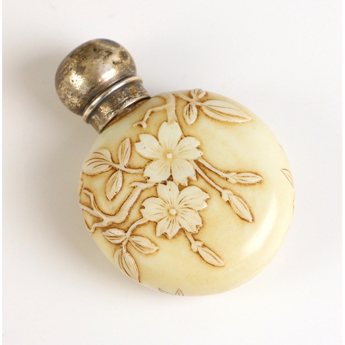 356 - Attributed to Thomas Webb & Sons, a Victorian silver mounted Stourbridge ivory coloured glass scent ... 