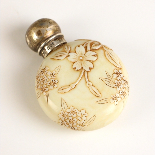 356 - Attributed to Thomas Webb & Sons, a Victorian silver mounted Stourbridge ivory coloured glass scent ... 