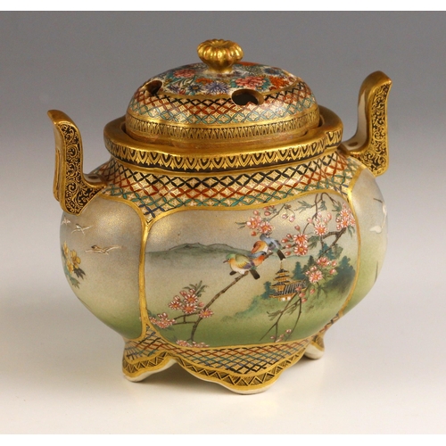 589 - A fine Japanese Satsuma porcelain Koro and cover, Meiji Period (1868-1912), the quatrefoil shaped bo... 