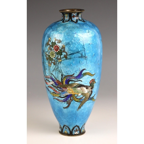 592 - A Chinese ginbari and cloisonne vase, late 19th century, the high shouldered vase decorated with two... 