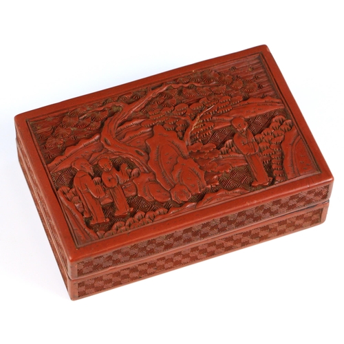 595 - A Chinese cinnabar lacquer box and cover, 19th/20th century, the rectangular box with removable cove... 