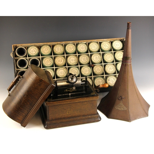 626 - An oak cased Thomas A. Edison ‘Fireside’ cylinder phonograph, early 20th century, the riveted patent... 