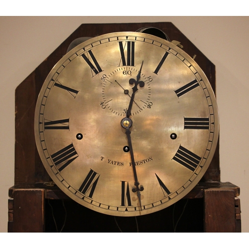 705 - A George IV mahogany cased eight day chiming longcase clock, signed T. Yates, Preston, the arched ho... 