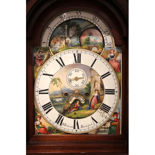 706 - A 19th century mahogany cased eight day longcase clock signed R. Roberts, Bangor, the arched hood wi... 