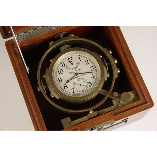 707 - An American WWII Hamilton marine chronometer watch, Model 22, circa 1943, the two tier mahogany box ... 