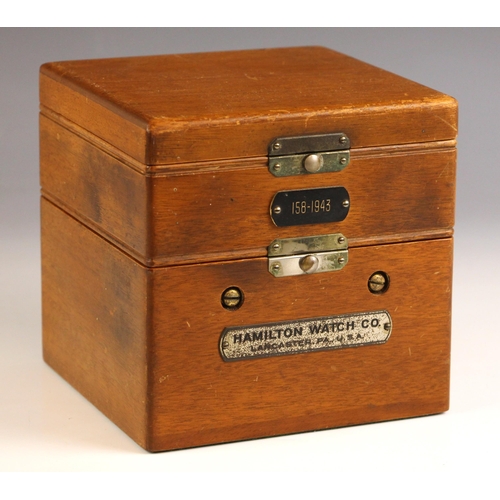 707 - An American WWII Hamilton marine chronometer watch, Model 22, circa 1943, the two tier mahogany box ... 