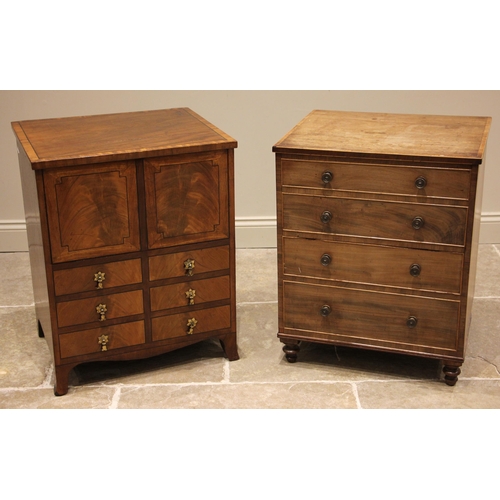 737 - A George III mahogany commode chest, outlined with geometric ebony stringing, the hinged cover forme... 