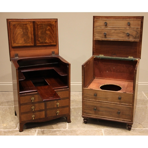 737 - A George III mahogany commode chest, outlined with geometric ebony stringing, the hinged cover forme... 