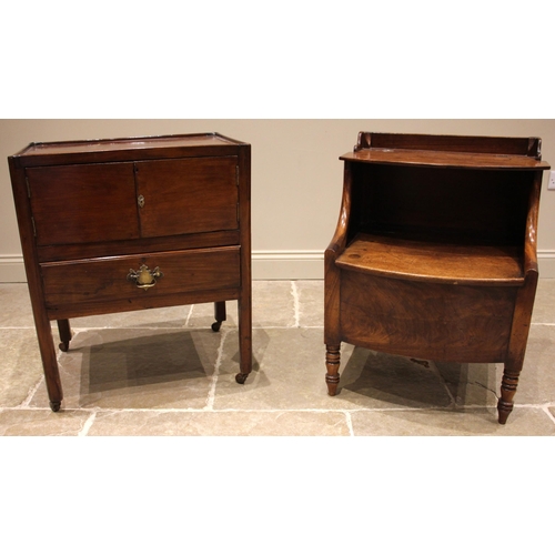 738 - A George III mahogany tray top bedside cupboard, the galleried top over a pair of cupboard doors and... 