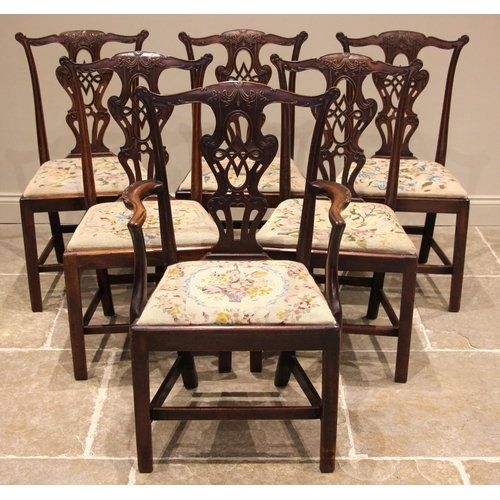 745 - A set of six Chippendale revival mahogany dining chairs, late 19th century, each with an interlaced ... 