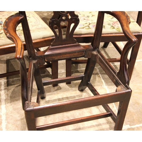 745 - A set of six Chippendale revival mahogany dining chairs, late 19th century, each with an interlaced ... 