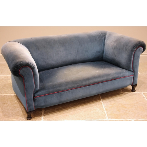 767 - A Victorian Chesterfield sofa, later re-covered in blue velour fabric, of typical deep seated form, ... 