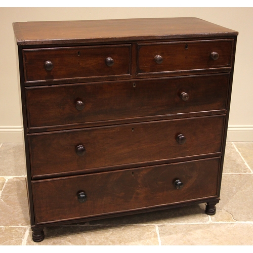 779 - A 19th century mahogany chest of drawers, the rectangular top with a reeded edge over an arrangement... 