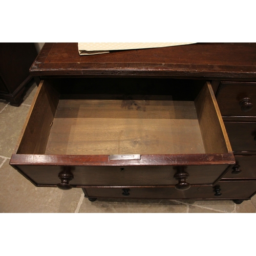 779 - A 19th century mahogany chest of drawers, the rectangular top with a reeded edge over an arrangement... 