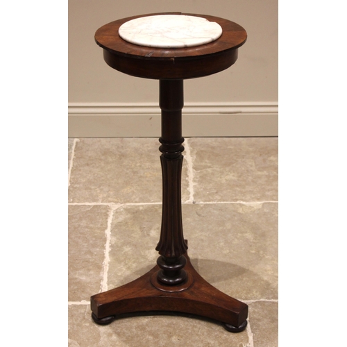 803 - A William IV rosewood and simulated rosewood pedestal crocus table, the detachable white marble top ... 